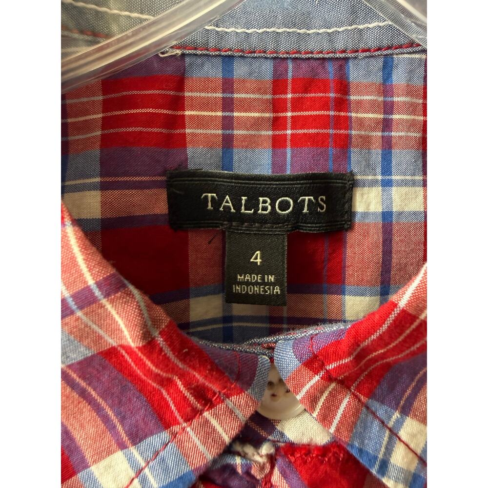 Talbots Plaid Ruffle Shirt Red White Blue Preppy Retro Button Down Top Women S - Picture 3 of 11